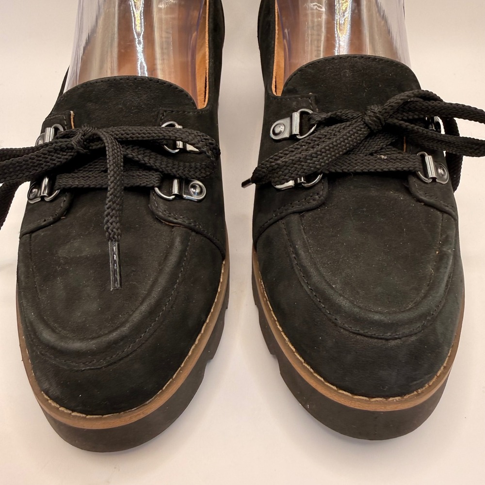 Vionic Teagan Black Suede Lug Sole Platform Loafers Womens Size 7 Moc Toe Lace - Picture 2 of 9